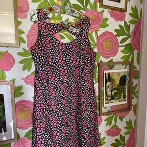 New Girl Style Sheath Dress Navy & Pink Flower Print XL with POCKETS!